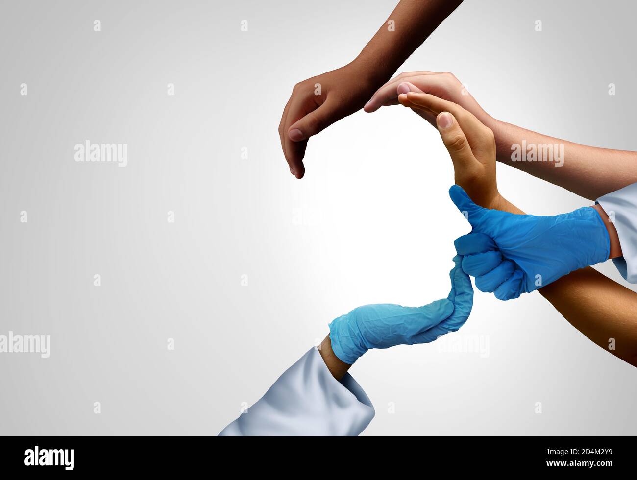 Medizinische Mitarbeiter und Patienten als Krankenhaus wesentliche Mitarbeiter helfen der Öffentlichkeit in einem 3D-Illustration-Stil. Stockfoto