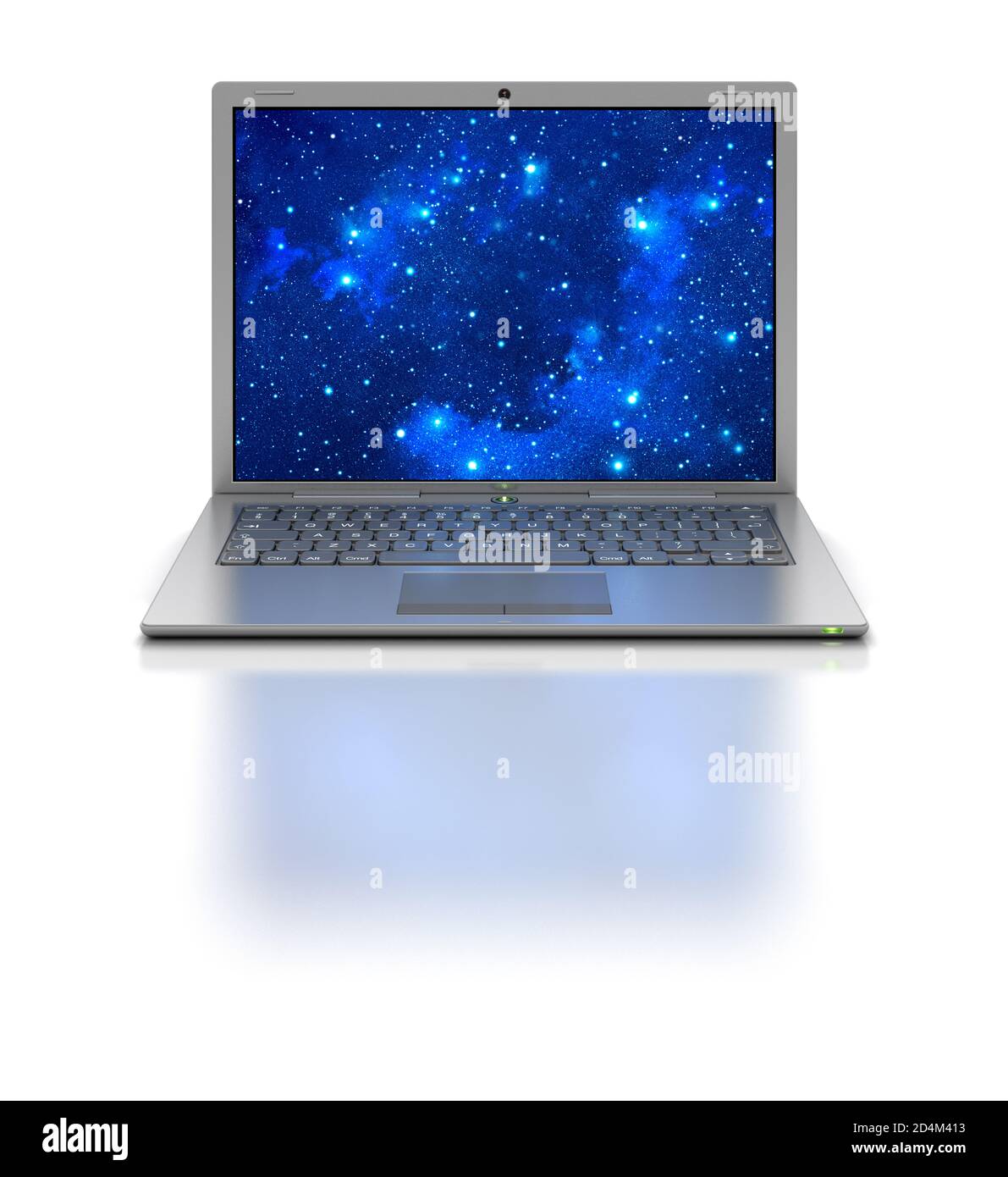 Laptop isoliert auf weißem Hintergrund, ausgeschnitten, isoliert. Studioaufnahme. Sauber. Kein Logo, kein Branding. Geradeaus. Leerer Bildschirm. Stockfoto