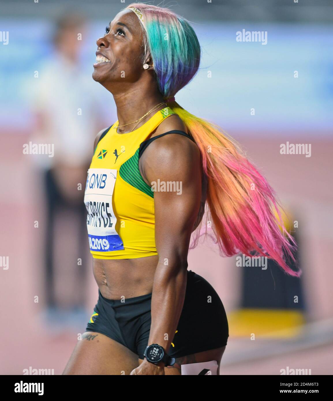 Shelly-Ann Fraser-Pryce (Jamaika). 100 m Goldmedaille. IAAF Leichtathletik WM, Doha 2019 Stockfoto