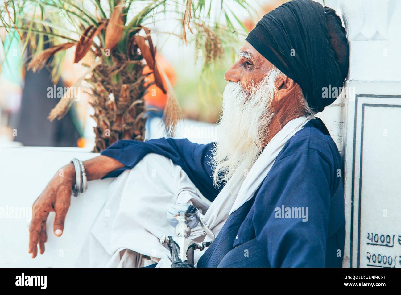 Stock Photo - Amritsar, Indien - AUGUST 15: Portrait eines alten Sikh sitzt am Goldenen Tempel (Harmandir Sahib) am 15. August 2016 in Amritsar, Panjab, Stockfoto