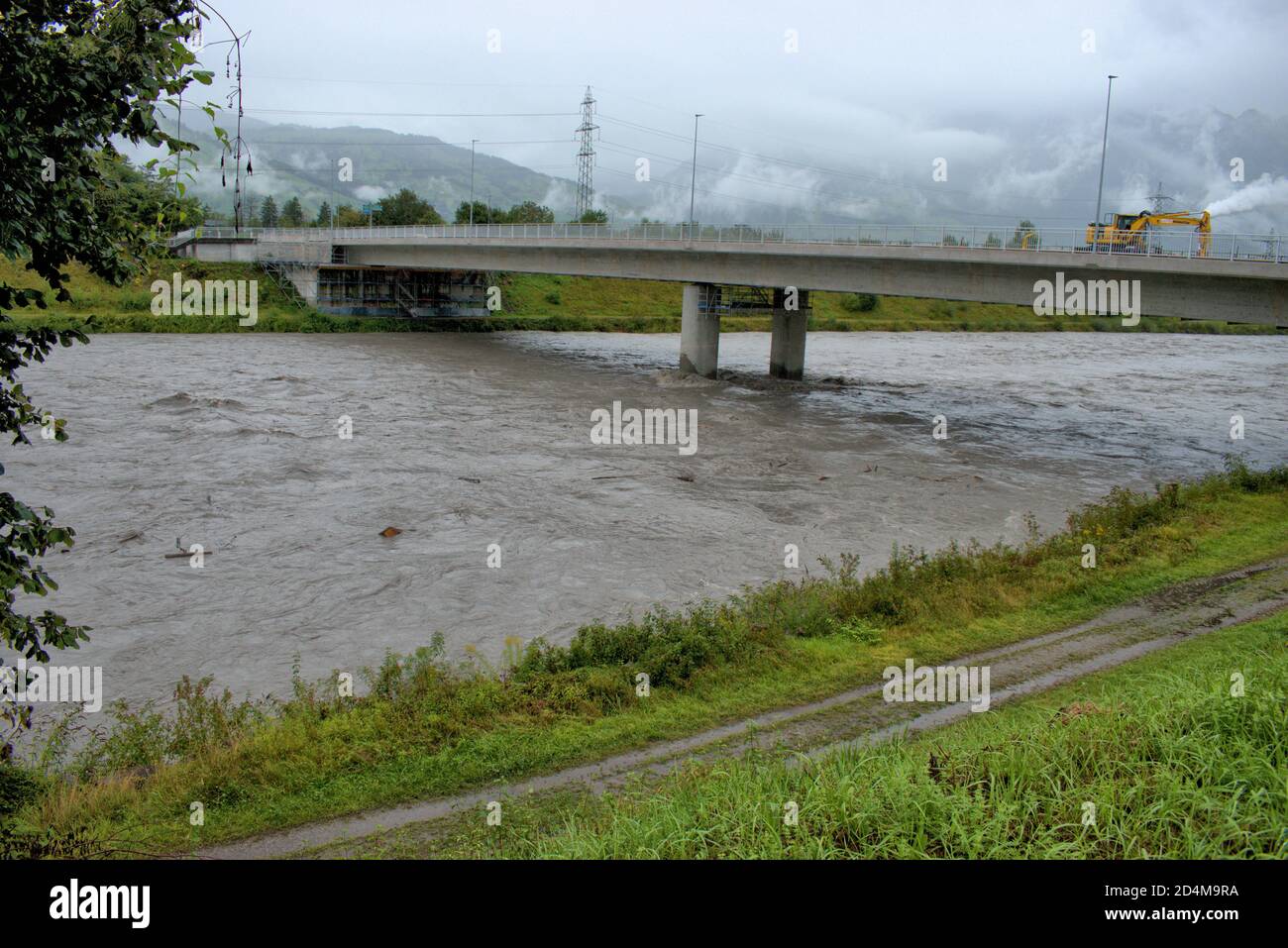 Hochwasser am rhein in Liechtenstein und der Schweiz 30.8.2020 Stockfoto