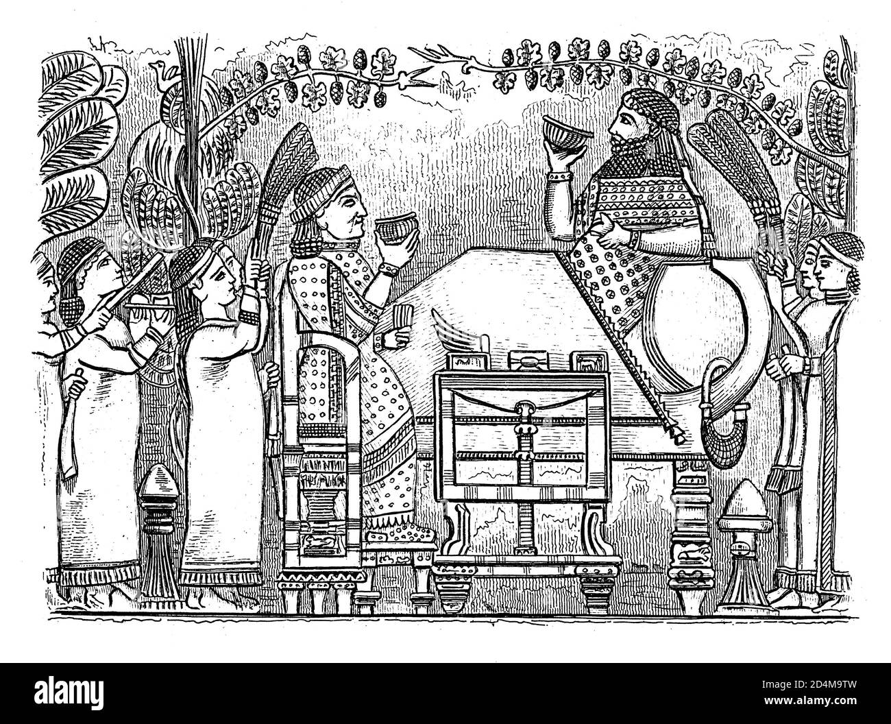 Antike Gravur von Sennacherib, assyrischer König. Illustration erschienen in Systematischer Bilder-Atlas zum Conversations-Lexikon, Ikonographische Ency Stockfoto