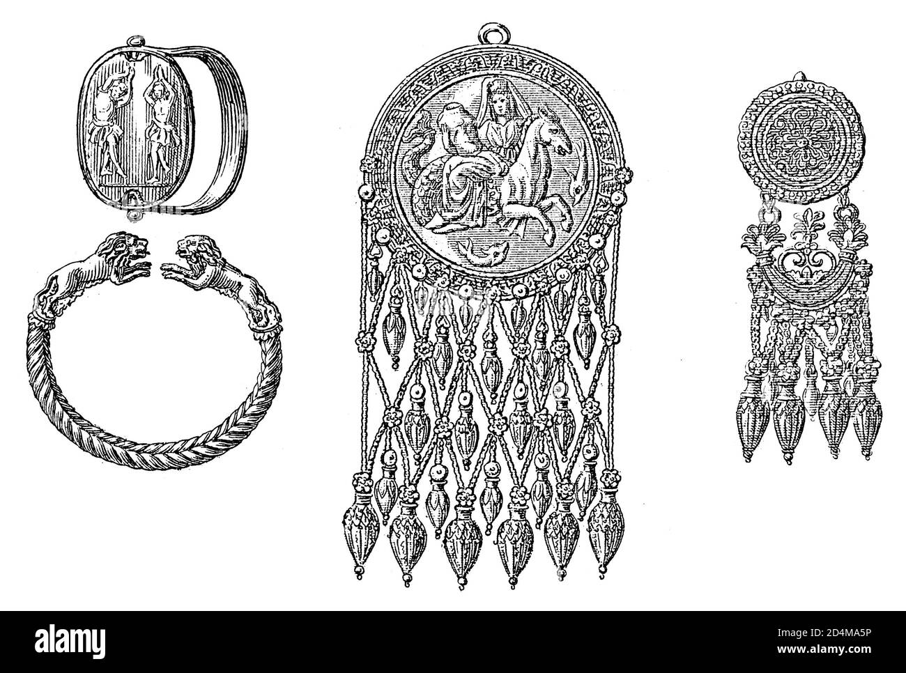 19. Jahrhundert Illustration von antiken griechischen Juwelen. Veröffentlicht in Systematischer Bilder-Atlas zum Conversations-Lexikon, Ikonographische Encyklopedie d Stockfoto