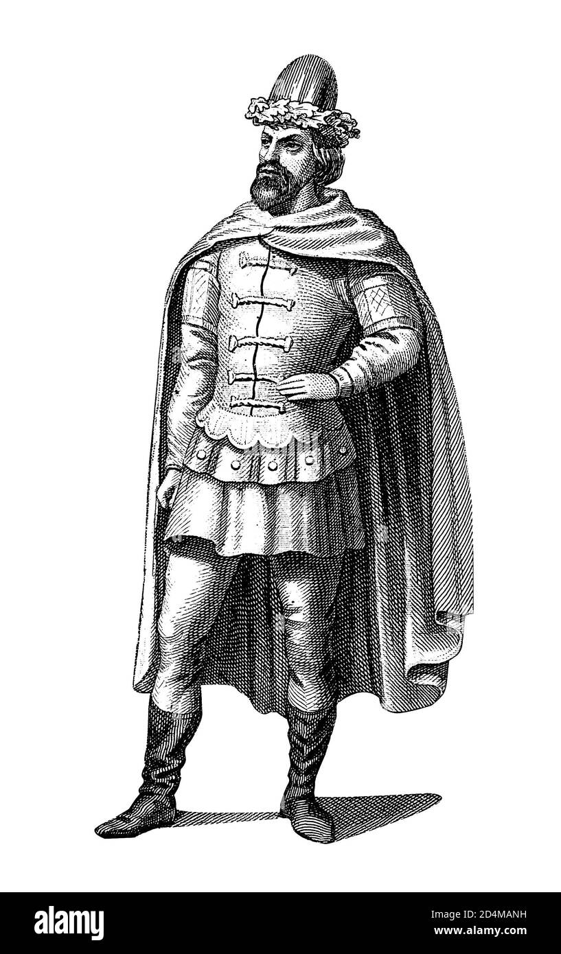 19. Jahrhundert Illustration der altslawischen und russischen Tracht. Gravur veröffentlicht in Systematischer Bilder-Atlas zum Conversations-Lexikon, Ikonograp Stockfoto