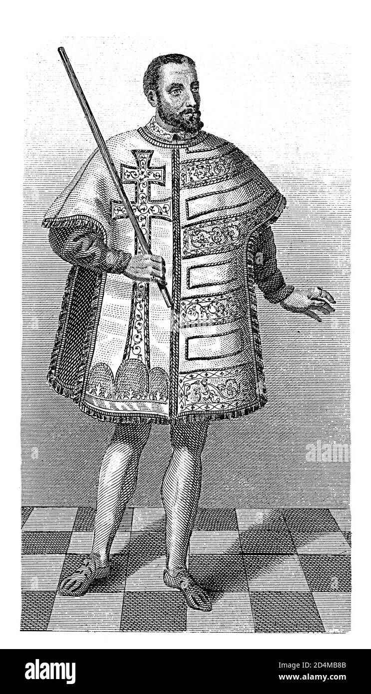 Antike Gravur eines ungarischen königlichen Herolds aus dem 16. Jahrhundert. Veröffentlicht in Systematischer Bilder-Atlas zum Conversations-Lexikon, Ikono Stockfoto