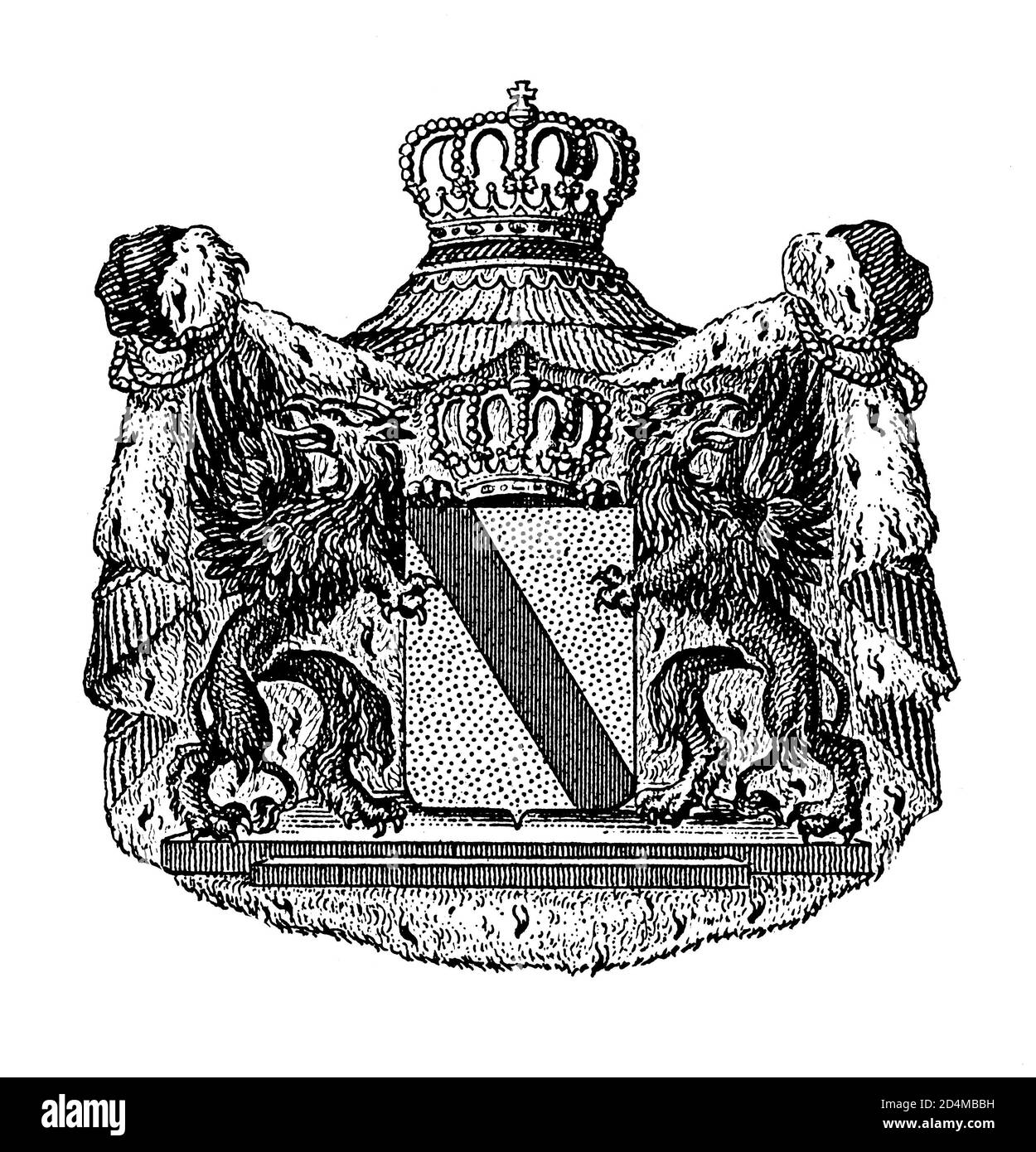 Antike Illustration des Wappens von Baden. Veröffentlicht in Systematischer Bilder-Atlas zum Conversations-Lexikon, Ikonographische Enzyklopädie der W Stockfoto