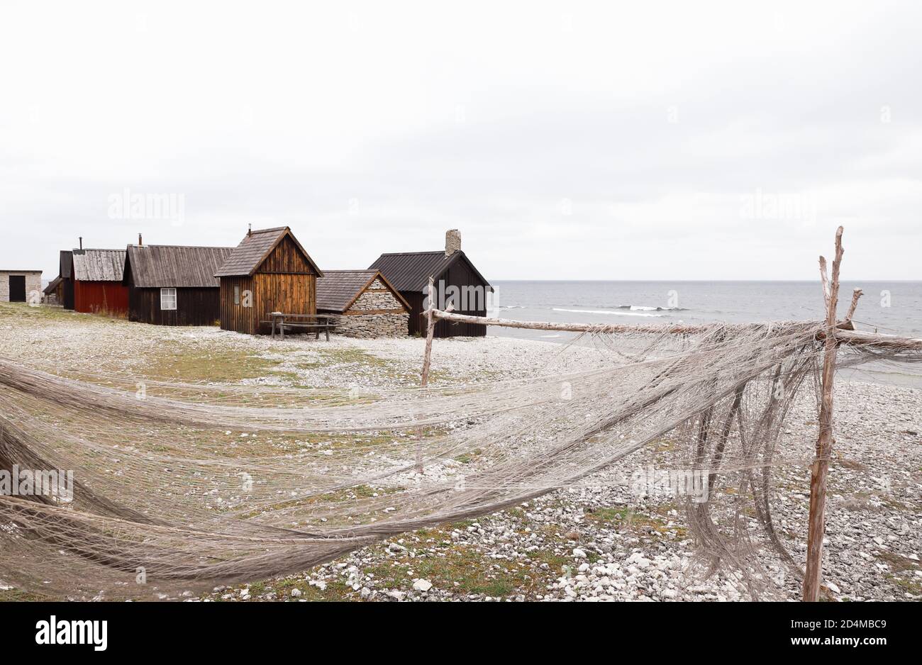 Blick auf die Angelstation Helgumannen auf der Insel Faro in der schwedischen Provinz Gotland. Stockfoto