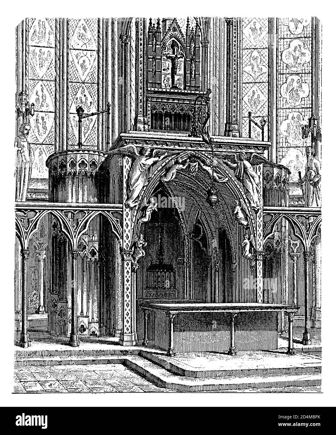 Antike Illustration des Altars in Sainte-Chapelle in Paris. Veröffentlicht in Systematischer Bilder-Atlas zum Conversations-Lexikon, Ikonographische Encyklo Stockfoto