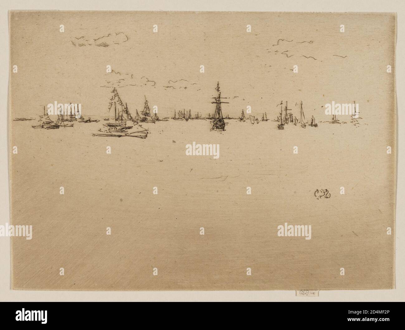 Ätzung und Trockenpunkt in schwarzer Tinte auf cremefarbenem Papier Stockfoto
