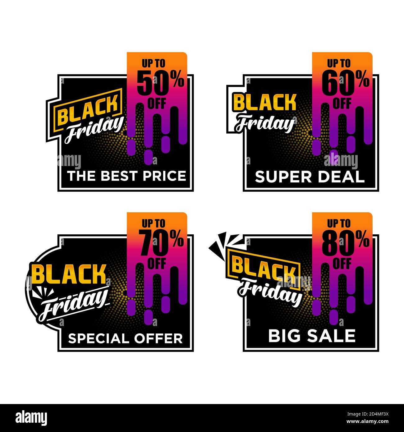 Black Friday Verkauf Inschrift Design-Vorlage. Vektorgrafik. Verkäufe, Angebote und Rabatte Stock Vektor