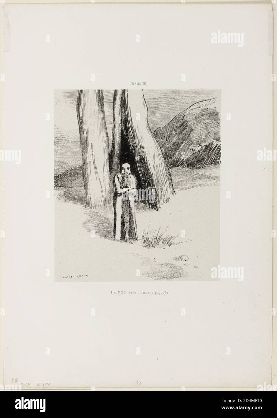 Ein Wahnsinniger in einer düsteren Landschaft; Tafel 3 von 6 - Datum: 1885; Odilon Redon; Französisch; 1840-1916 Stockfoto