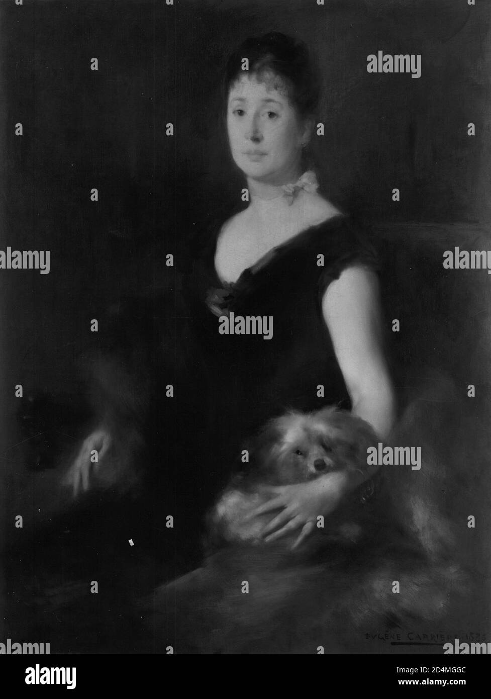 Porträt einer Dame mit Hund - Datum: 1885; Eugène Carrière; Französisch; 1849-1906 Stockfoto