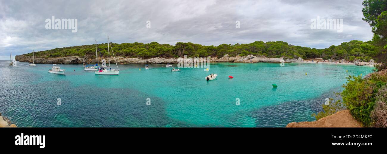 Panoramablick auf Cala Turqueta, Menorca, Spanien Stockfoto