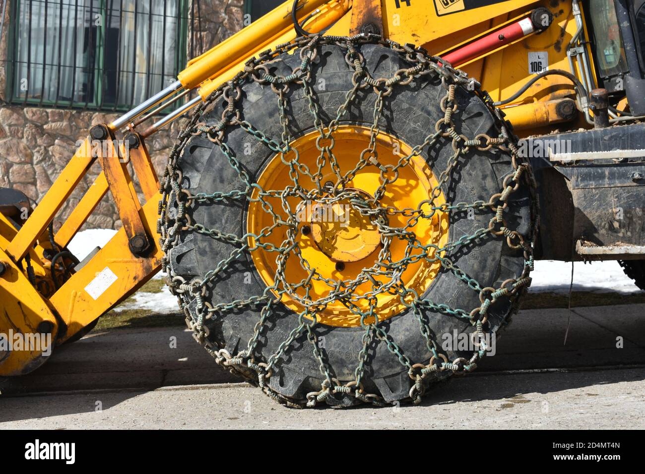 Kettenrad eines Traktors Stockfoto