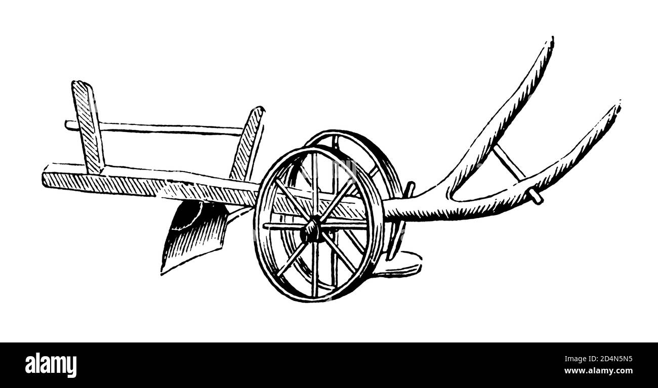 Antike Landwirtschafts-Ausrüstung - Vintage Bauern Werkzeuge und Maschinen aus dem 19.. Jahrhundert Original-Kunst Antike Illustration Schwarz-Weiß Stockfoto