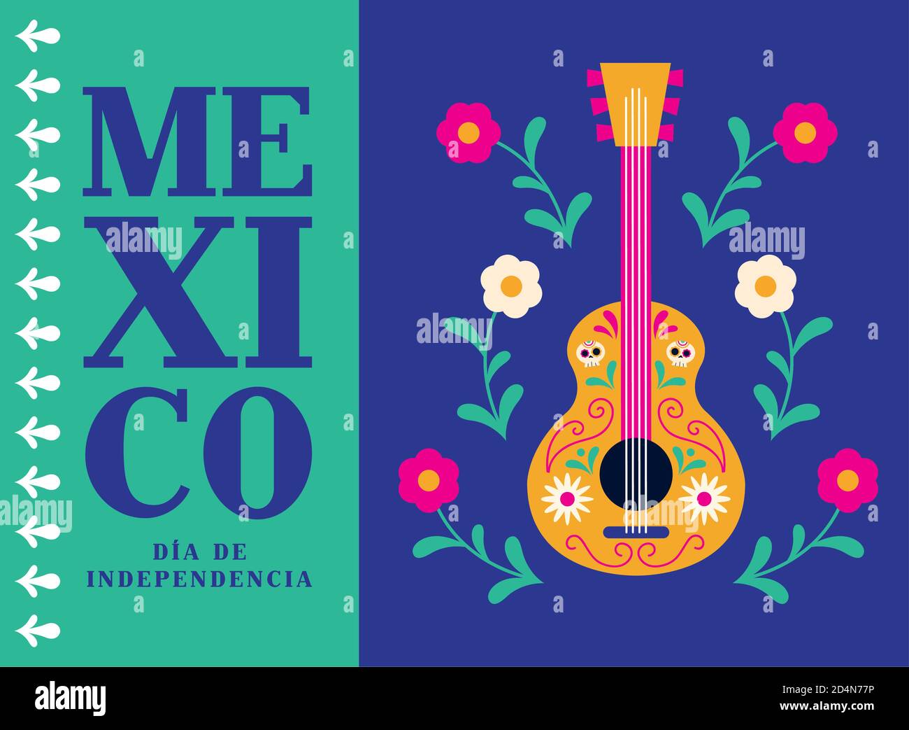 Mexiko Dia de la independencia mit Gitarre Design, Kultur Thema Vektor Illustration Stock Vektor