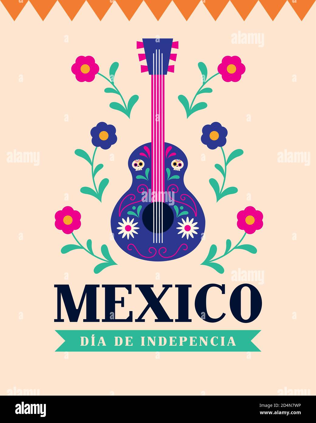 Mexiko Dia de la independencia mit Gitarre Design, Kultur Thema Vektor Illustration Stock Vektor