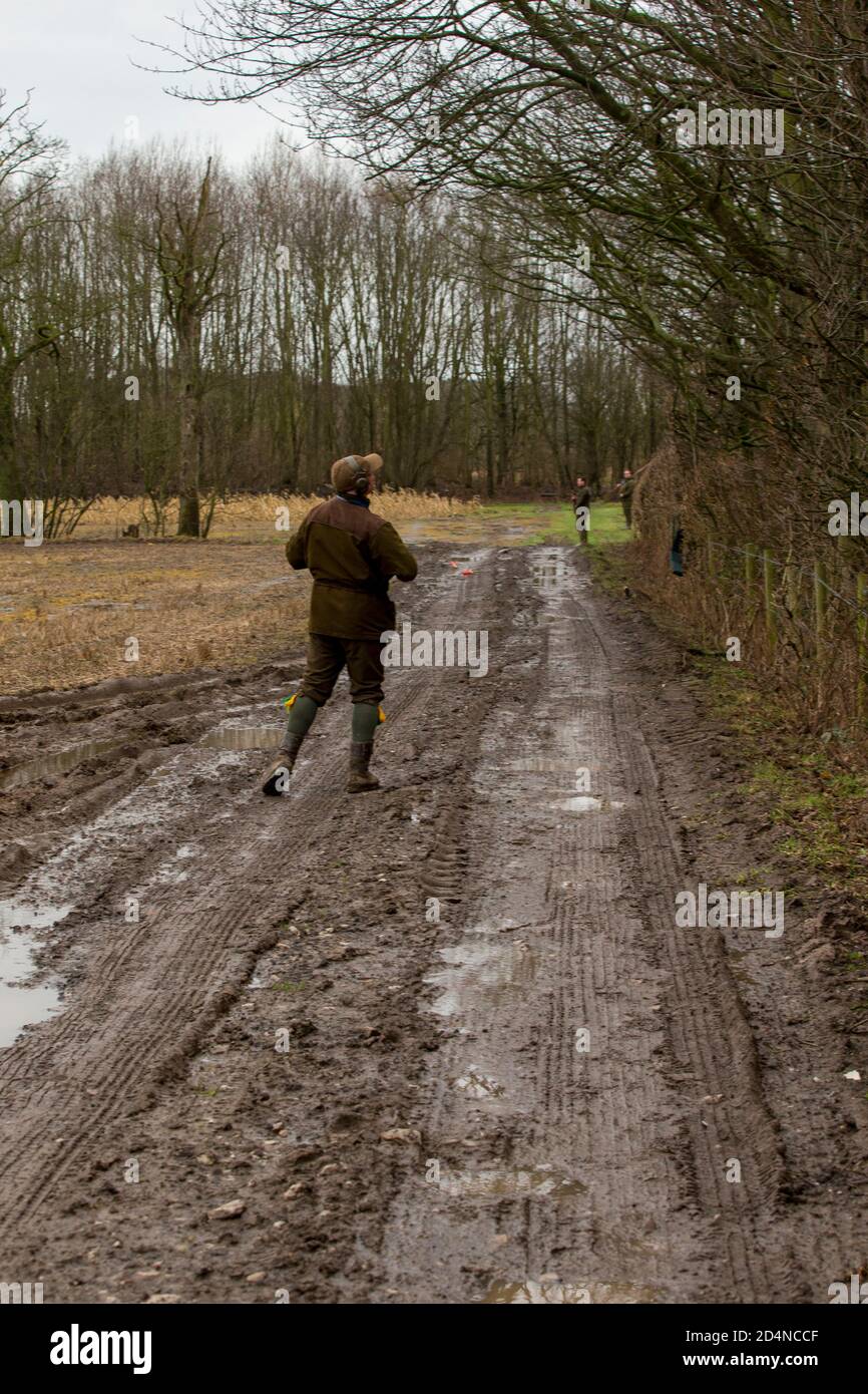 Ziel auf einen Vogel bei einem driven Spiel schießen in Lancashire, England Stockfoto