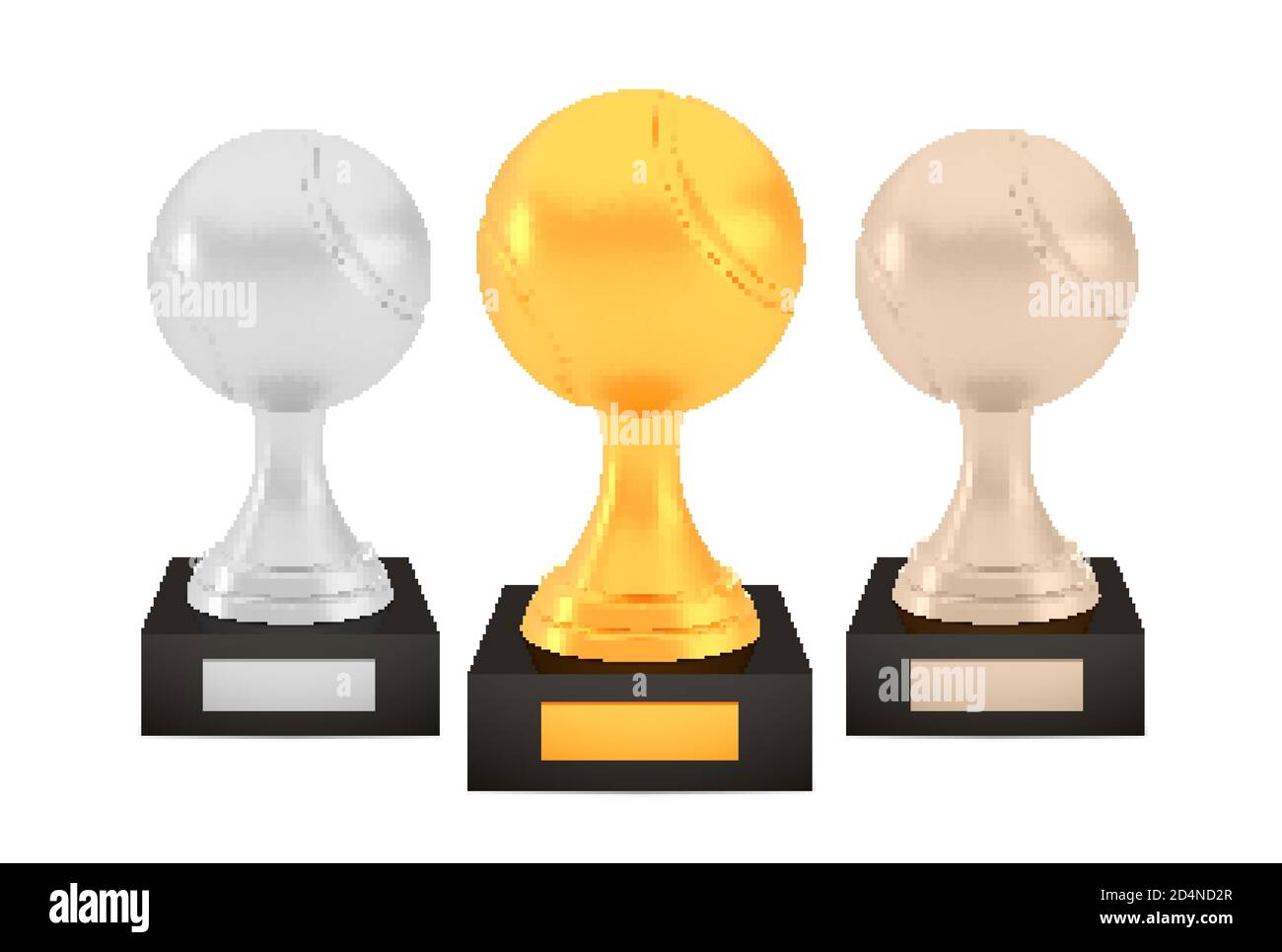 Gewinner Tennis Awards Set, Gold Silber Bronze Trophäe Tassen auf Ständer mit leeren Platten Stock Vektor