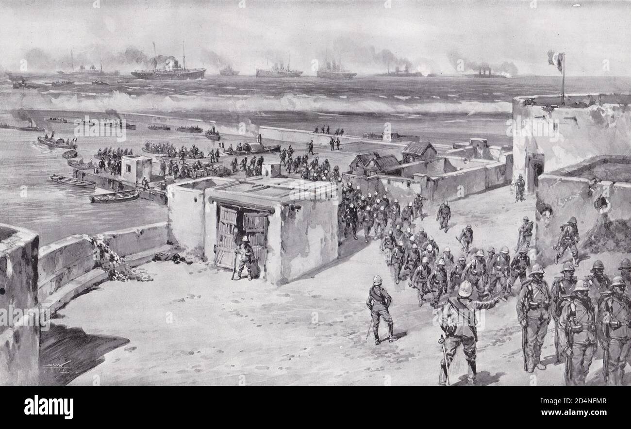 Italienische Truppen landen nach dem Bombardement von Bengasi 1911 Stockfoto
