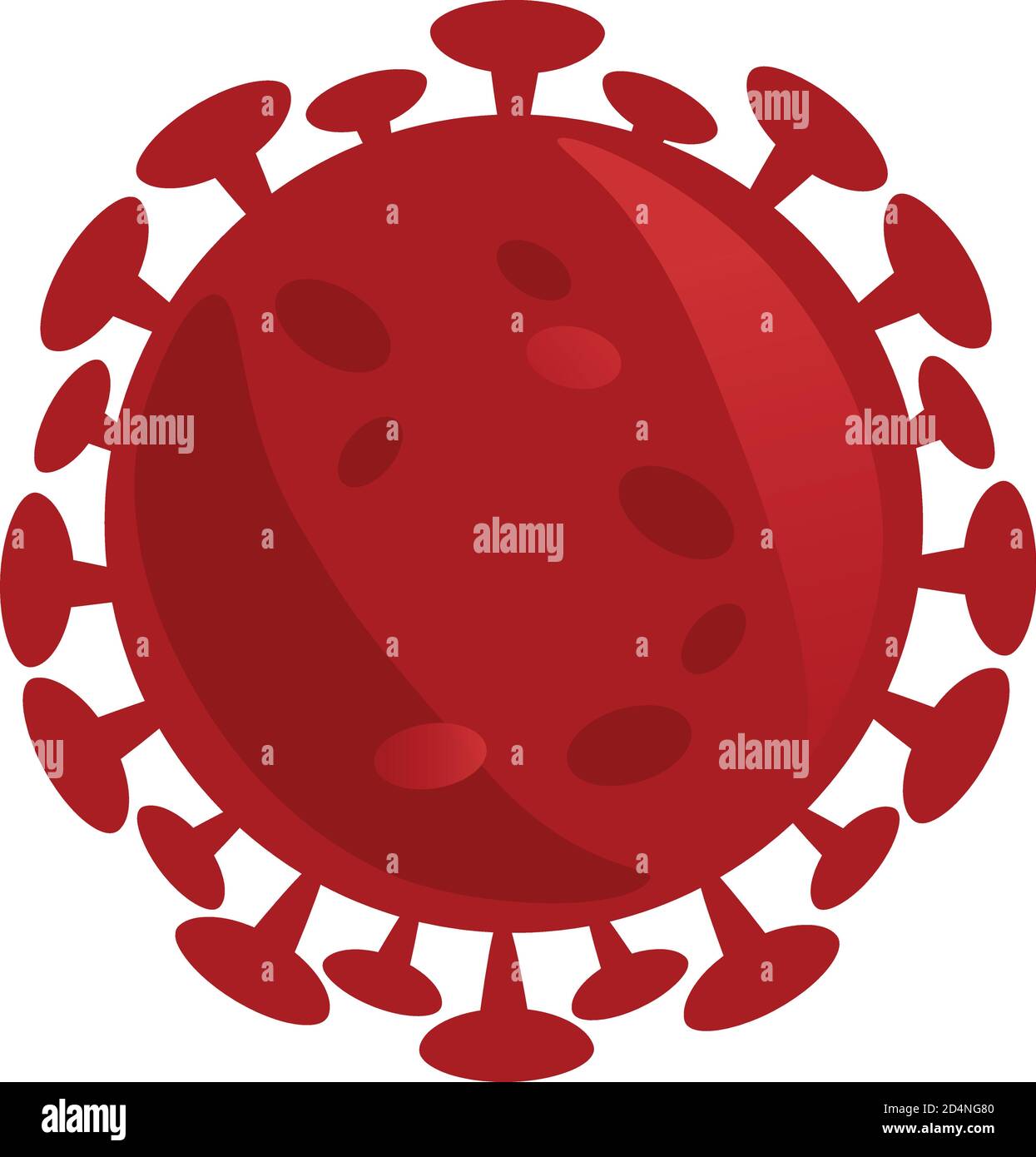 Symbol der isolierten roten mikroskopischen Zelle des Coronavirus - SARS-CoV-2 Bakterien. Stock Vektor