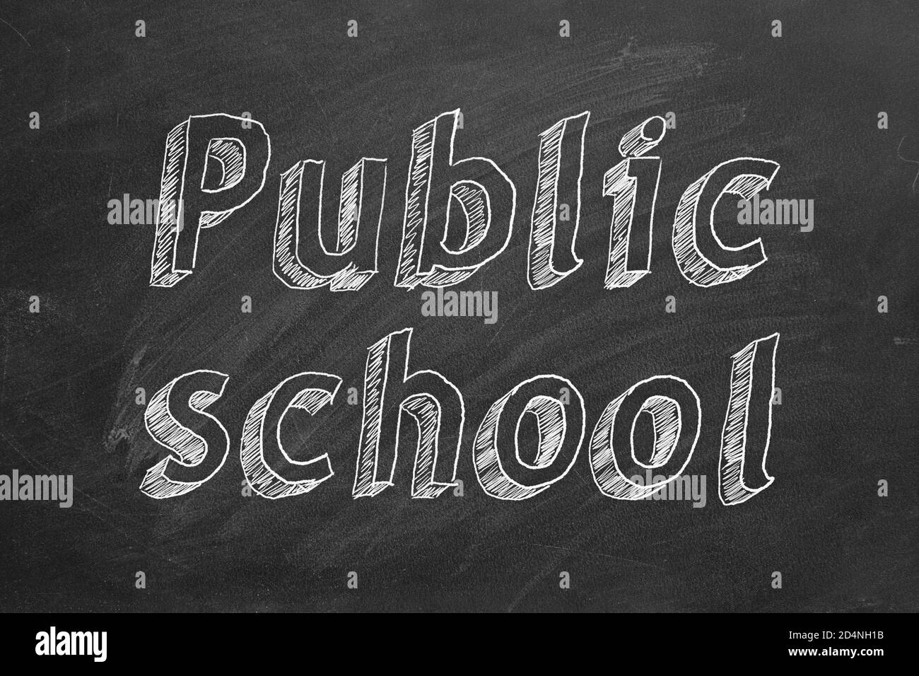 Handzeichnung 'Public School' auf schwarzer Tafel Stockfoto