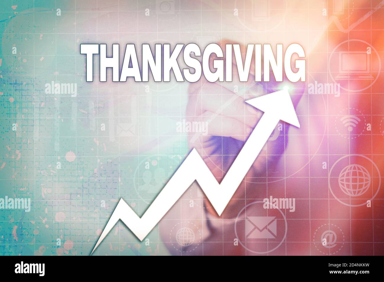 Schriftliche Notiz mit Thanksgiving. Business-Konzept für die öffentliche Anerkennung oder Feier der göttlichen Güte Pfeil Symbol nach oben zeigt Zeichen Stockfoto