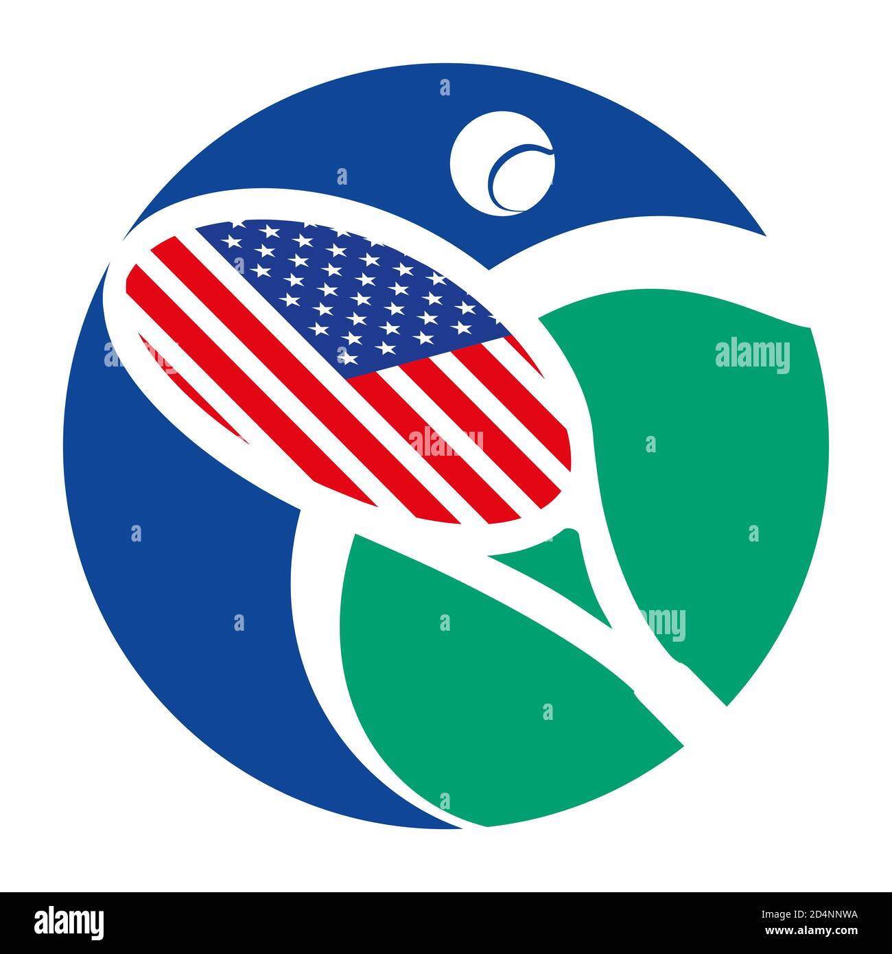 Tennisturnier-Ikone mit amerikanischer Flagge, Sport- und Wettkampfkonzept Stockfoto