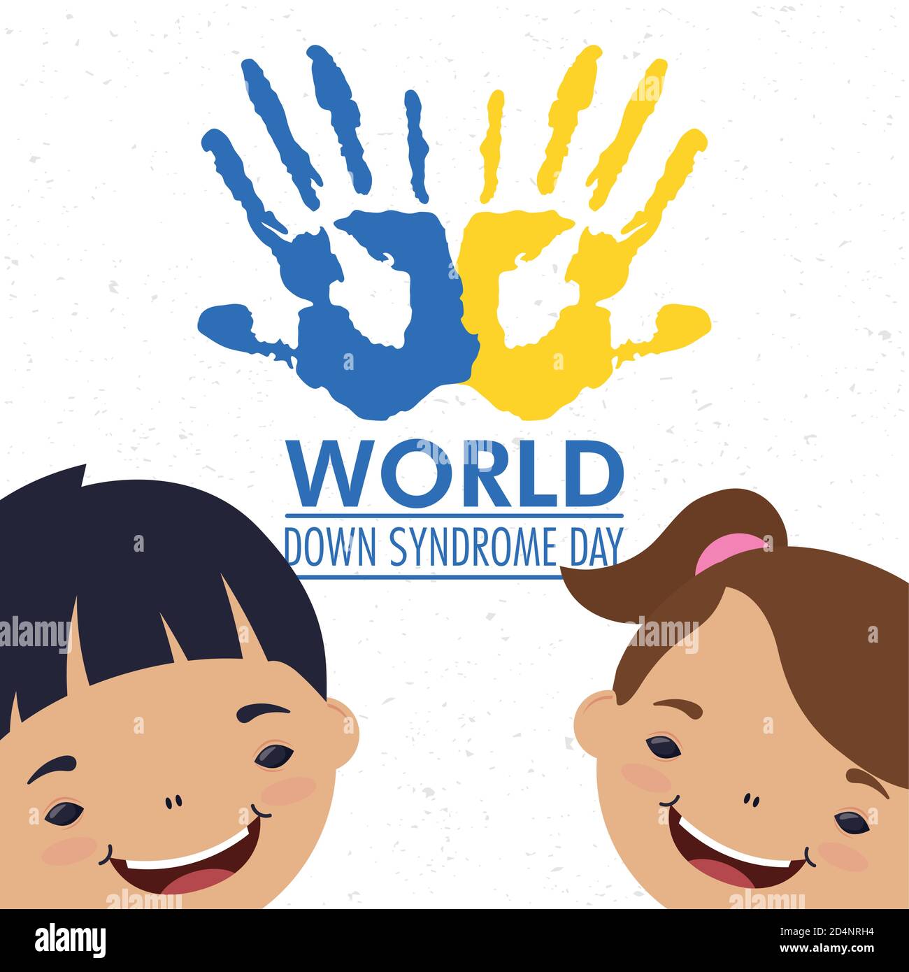 World Down Syndrom Tag Schriftzug mit Händen drucken Farbe und Kinder paar Vektor Illustration Design Stock Vektor