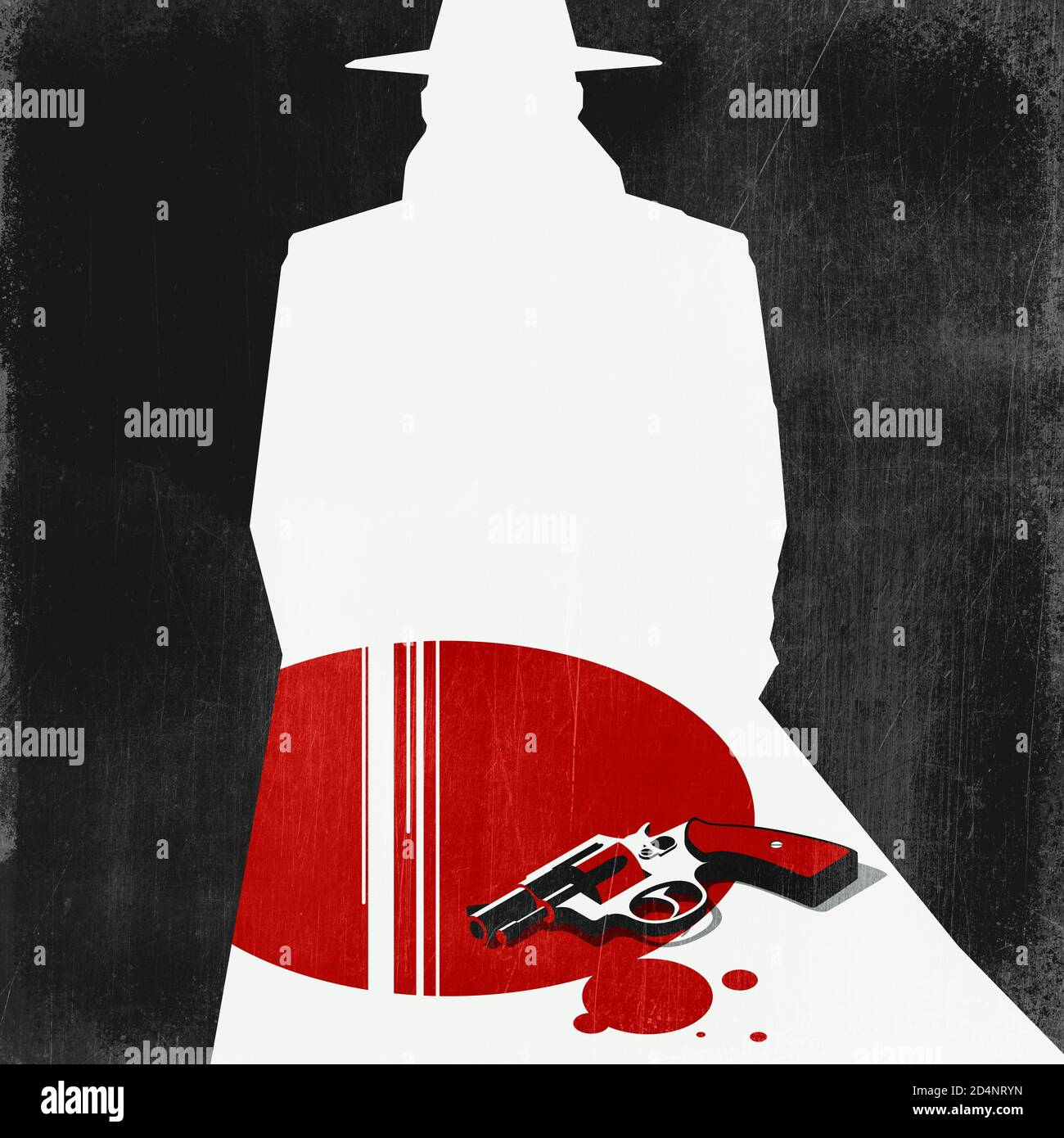 Detektiv, Revolver und Blutflecken: noir Filmkonzept Stockfoto