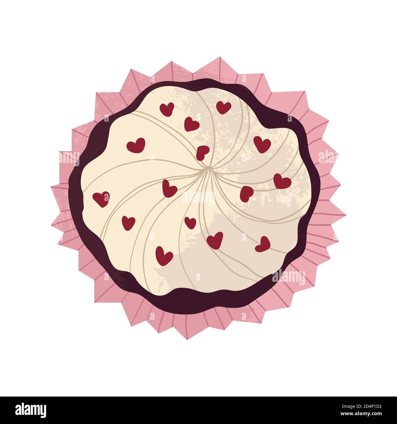 Vector Cupcakes mit Schokolade in Cartoons flachen Stil. Flachsymbol in der Draufsicht auf weißem Hintergrund isoliert. Niedlicher Muffin mit Karamell und Schokolade. Delic Stock Vektor