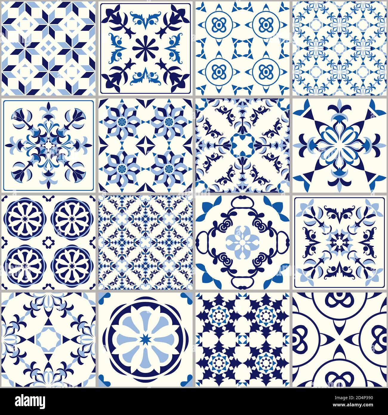 Vektor nahtlose Fliesenmuster. Abstrakter Hintergrund. Keramikfliesen. Indigo blaue Blume Azulejos Dekoration Stock Vektor