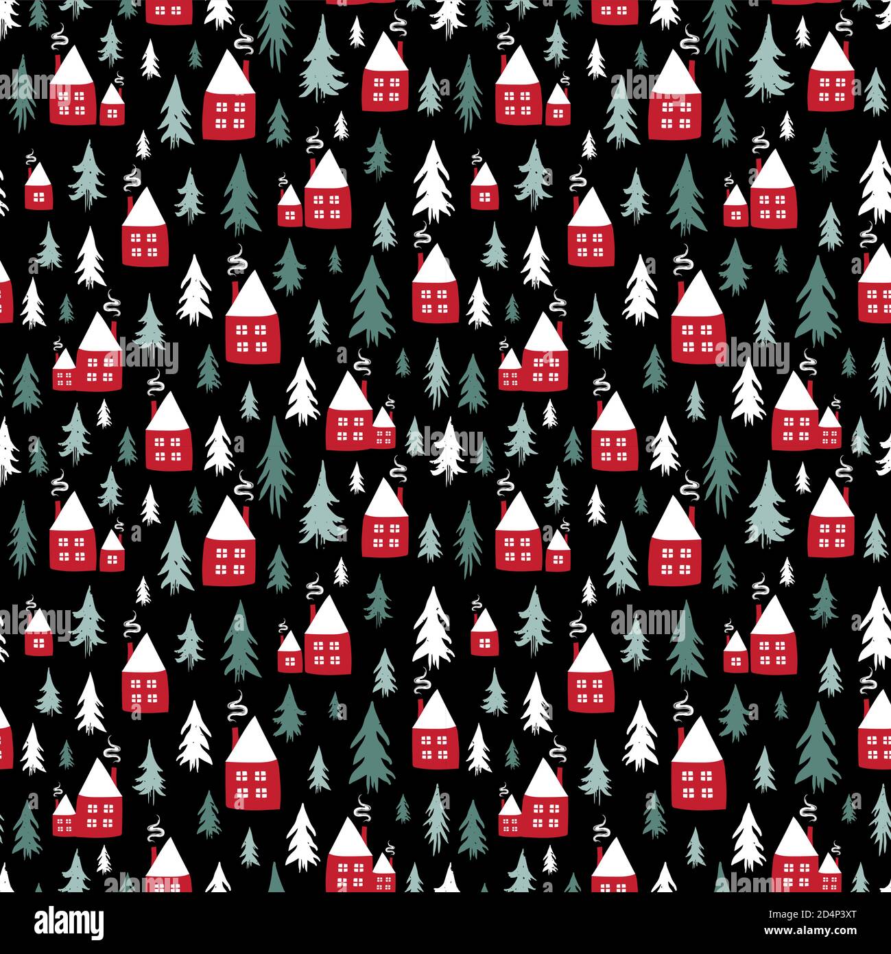 Silhouetten nahtlose Muster mit niedlichen Kabinen. Vector Illustration Stock Vektor