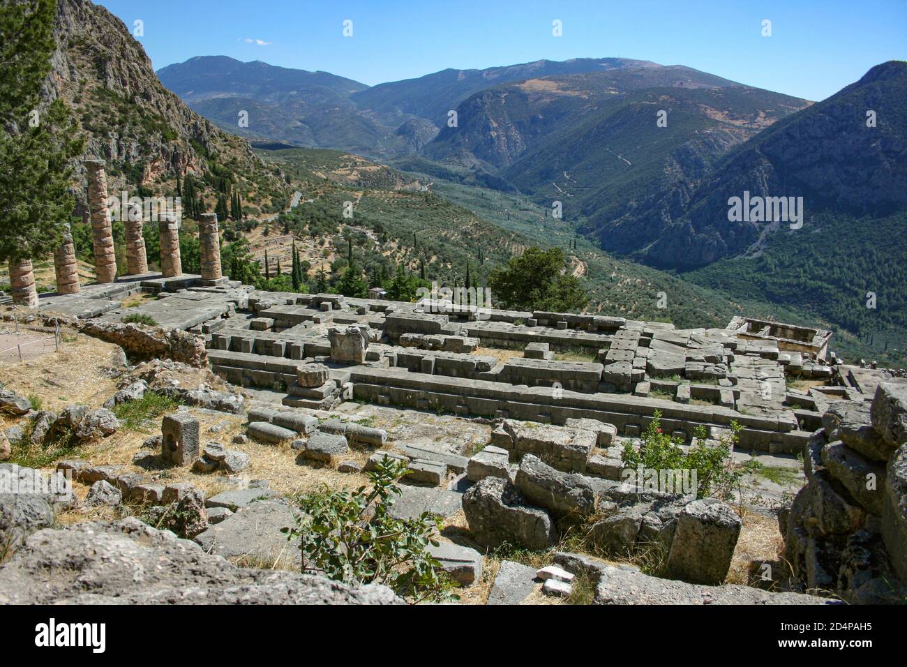 Der antike griechische Tempel des Apollo in Delphi, wo das berühmte orakel war. Stockfoto