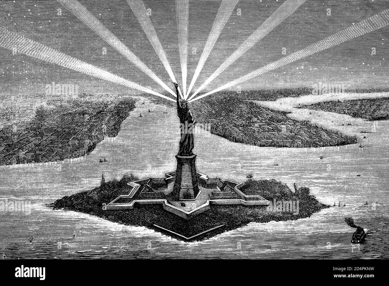 New York, 'Liberty leading the world', Projekt eines monumentalen Leuchtturms am Eingang zur Bucht, anlässlich des 100. Jahrestages der Indepten Stockfoto