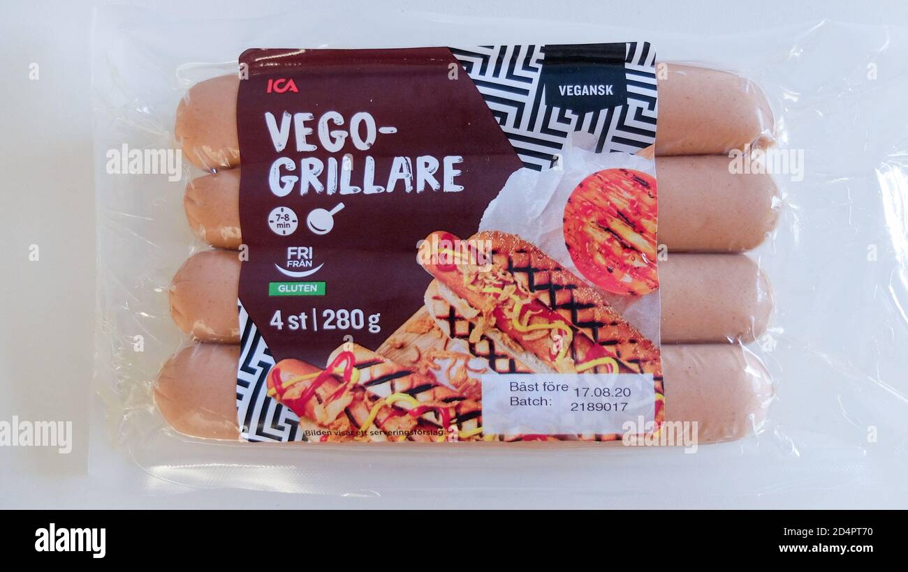 Vegan Grillkorv, die schwedische Pflanzenwurst von ICA Stockfoto