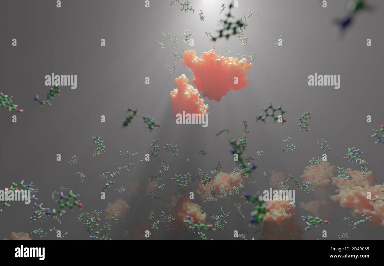 Serotonin (ein Neurotransmitter) als Ball-and-Stick-Modell vorgestellt. Seine biologische Funktion ist die Modulation von Stimmung, Kognition, Belohnung, Lernen, Gedächtnis, etc Stockfoto