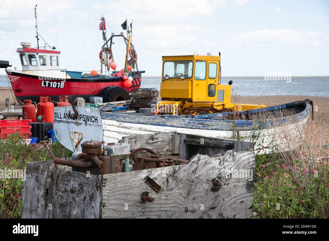 Fischerboote am Strand von Aldeburgh Stockfoto