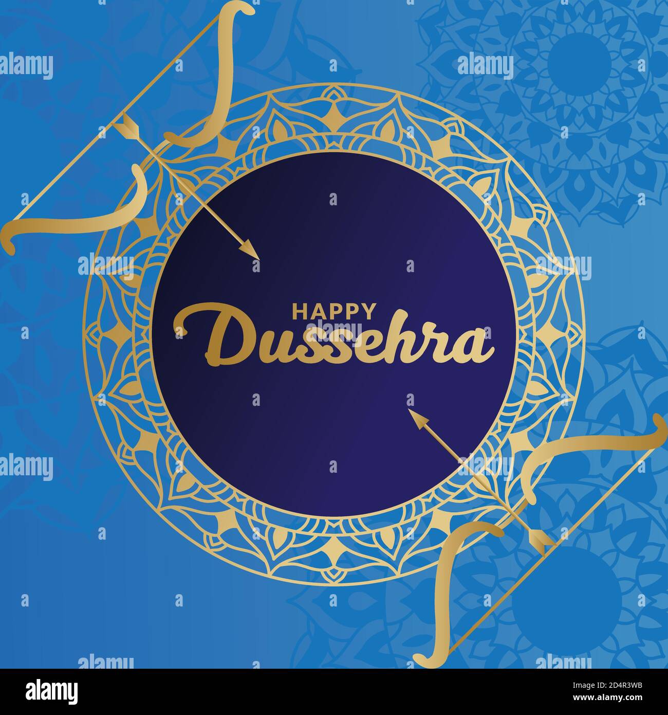 Happy dussehra und Bögen mit Pfeil auf blauem Mandala Hintergrund-Design, indian Festival Thema Vektor-Illustration Stock Vektor