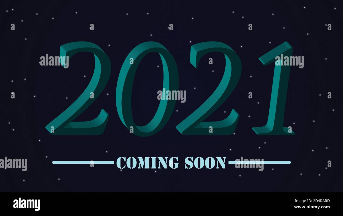 Blauer 3d 2021 Text am Himmel mit Sternen Hintergrund Stock Vektor