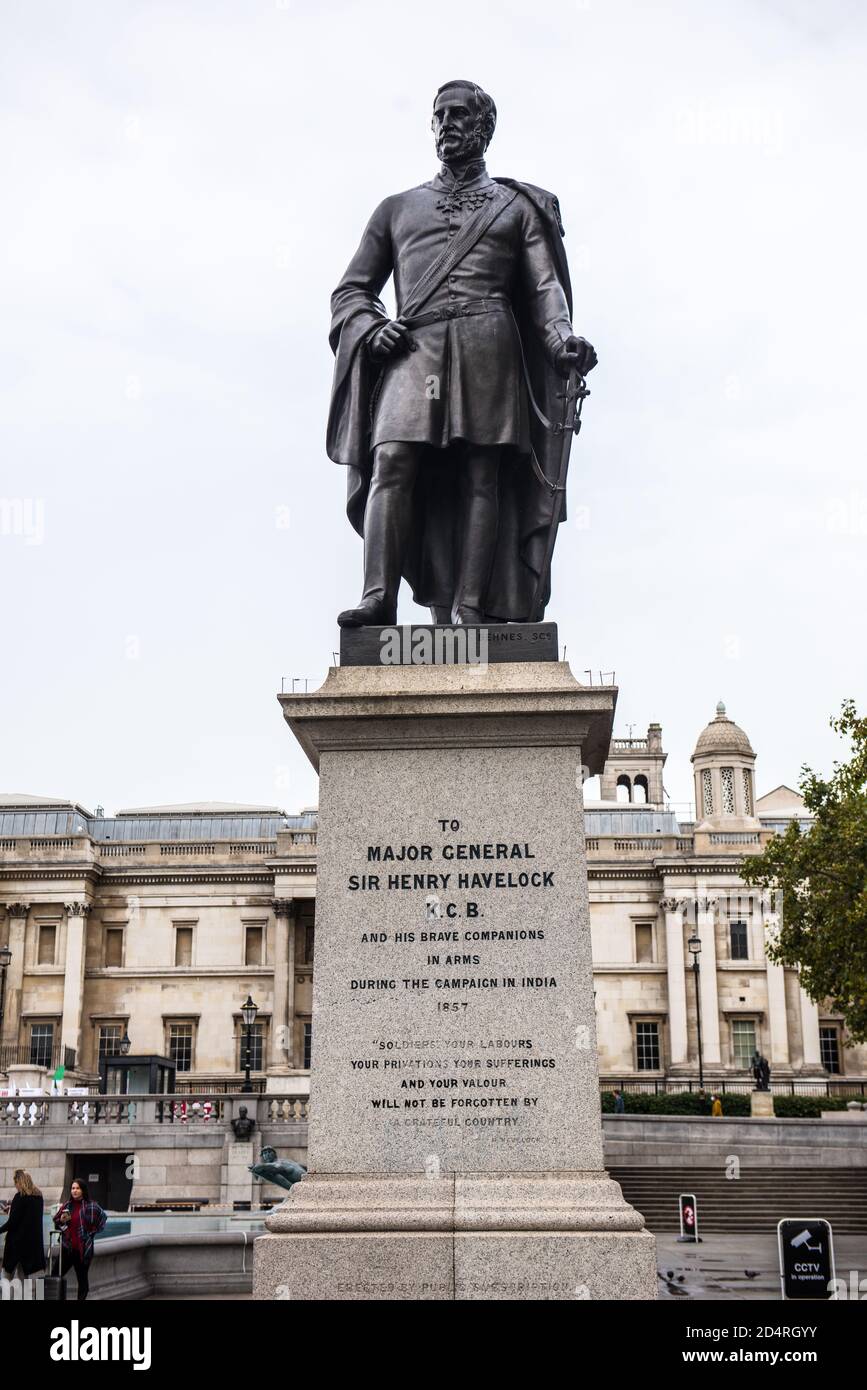 Statue des Generalmajors Sir Henry Havelock am Trafalgar Square Stockfoto