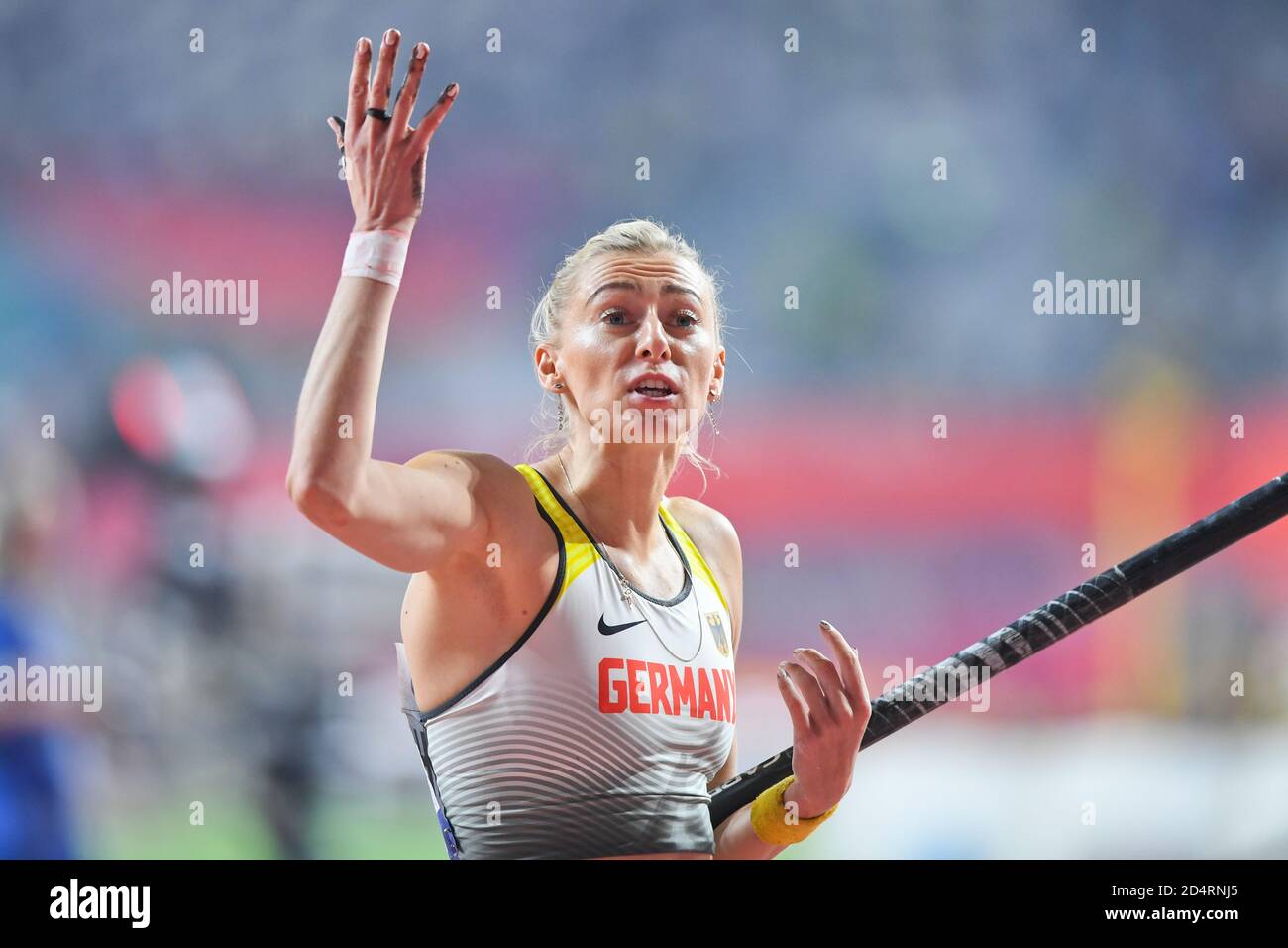 Lisa Ryzih (Deutschland). Pole Vault Frauen Finale. IAAF Leichtathletik-Weltmeisterschaften, Doha 2019 Stockfoto