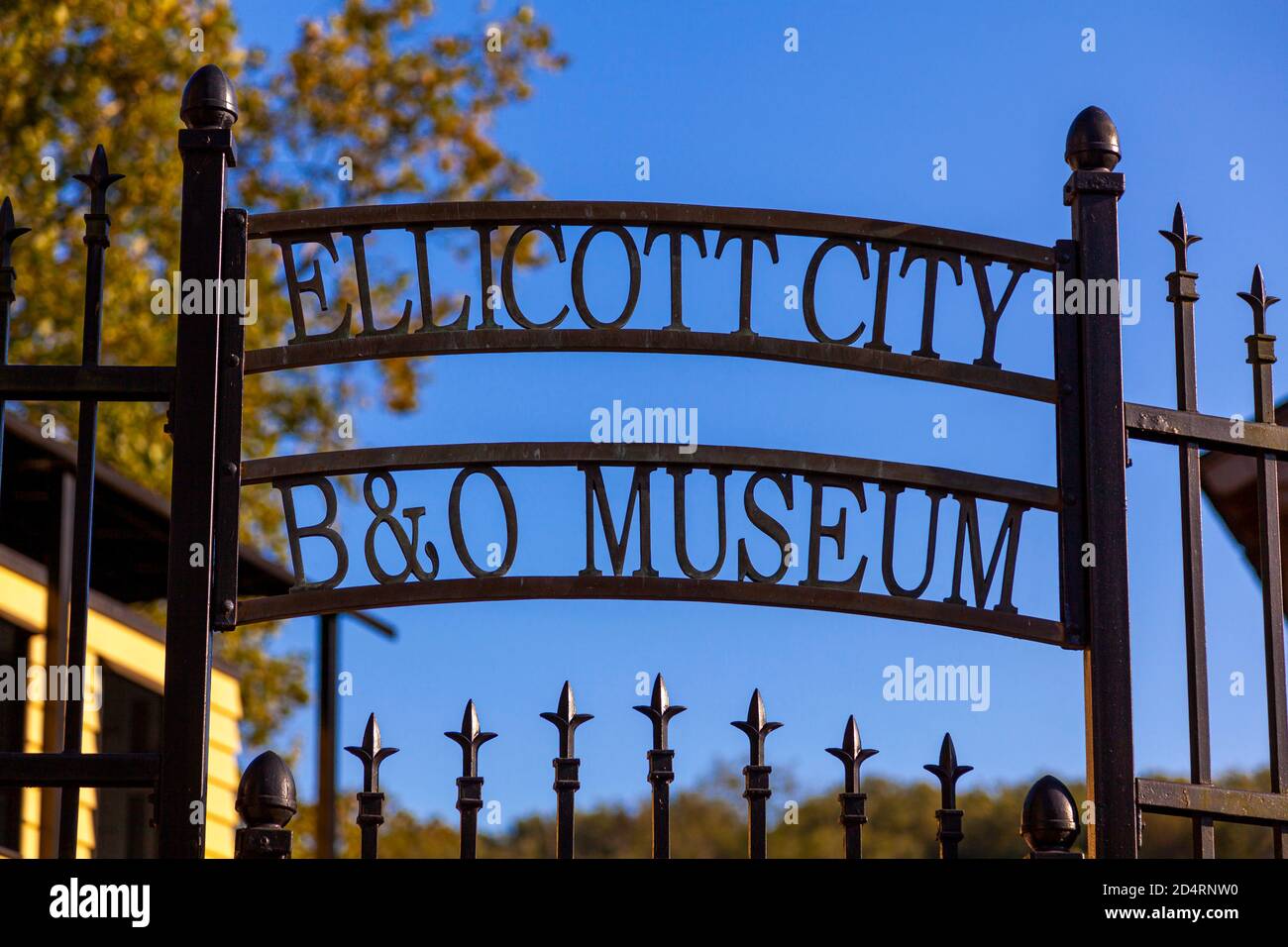 Ellicott City, MD USA 10/07/2020: Eingang zum historischen Bahnhof Ellicott City, Museum. Erbaut als Teil der Baltimore und Ohio Railroad (B&O), i Stockfoto