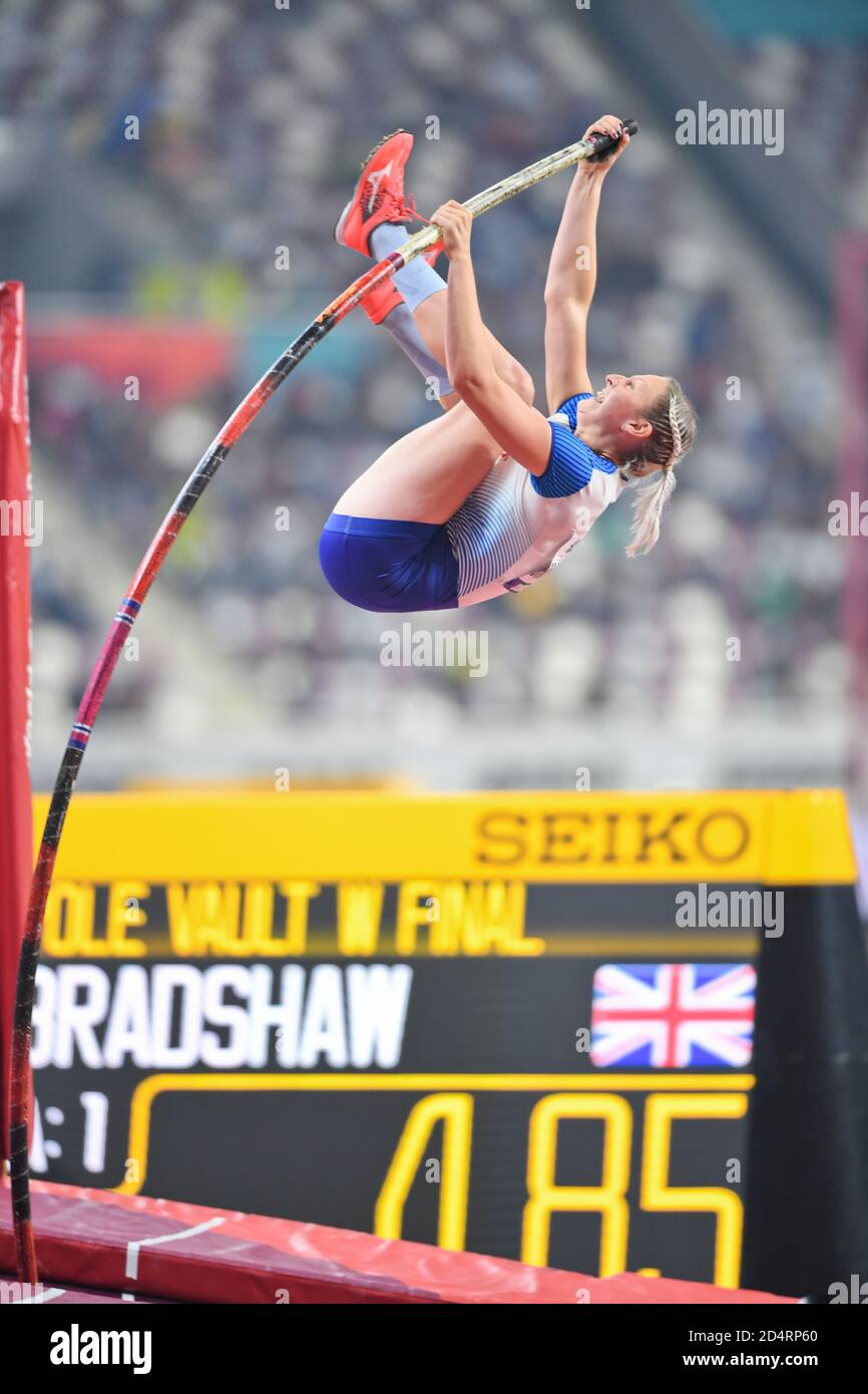 Holly Bradshaw (Großbritannien). Stabhochsprung Frauen Finale. IAAF Leichtathletik WM, Doha 2019 Stockfoto