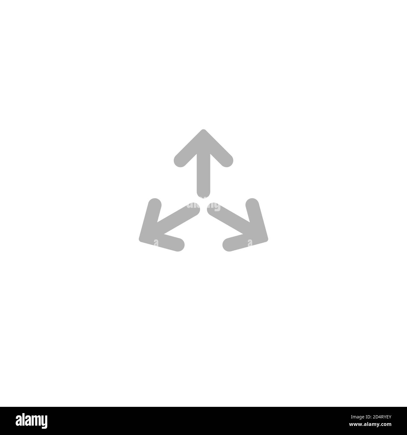 Drei graue, abgerundete Pfeile zeigen von der Mitte aus. Symbol „Pfeile einblenden“. Symbol für Ausfahrtsrichtungen. Vektorgrafik. Isoliert auf Weiß. Stock Vektor
