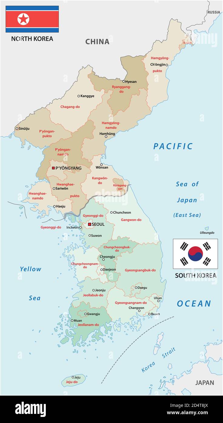 Administrative Vektorkarte der Staaten Nord und Süd korea Stock Vektor