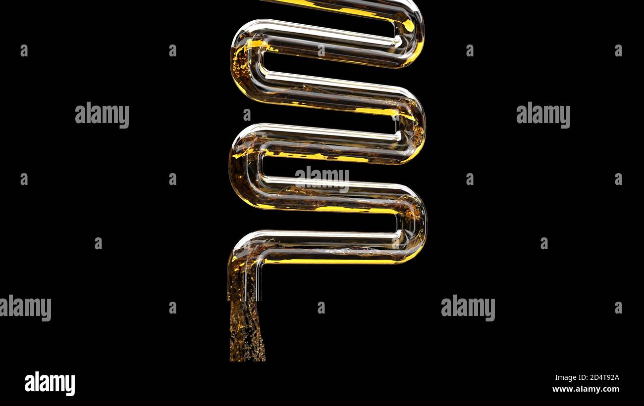 Realistischer Alkohol Gießen Bierglasrohr auf schwarz 3d-Rendering Stockfoto