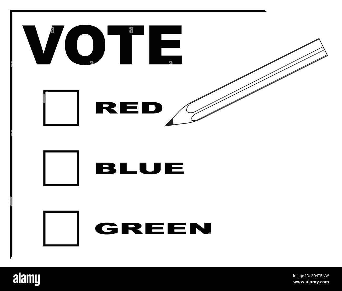 Ein Stimmzettel für rot blau oder grün mit Bleistift Stock Vektor