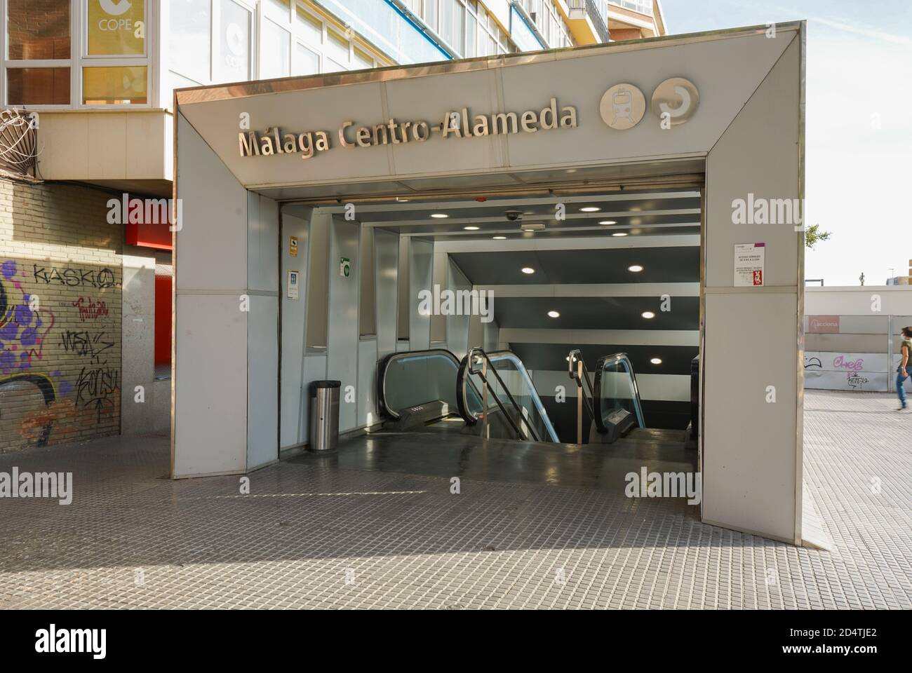 Eingang des Bahnhofs Malaga Zentrum - Alameda, Costa del sol, Andalusien, Spanien. Stockfoto
