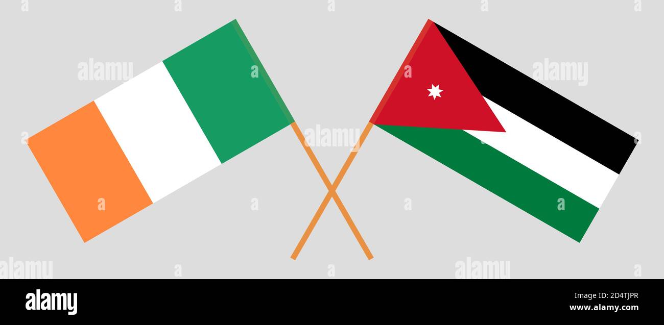 Gekreuzte Flaggen von Jordanien und Irland. Offizielle Farben. Korrektes Verhältnis. Vektorgrafik Stock Vektor